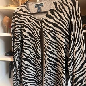 Karen Scott Petite Black and Gray Zebra Print Cardigan